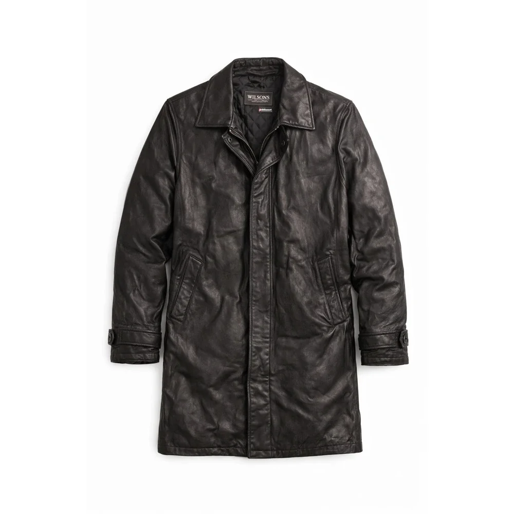 Wilsons Leather Mens‎ Black Trench Coat 3M Thinsulate Insulated Lined